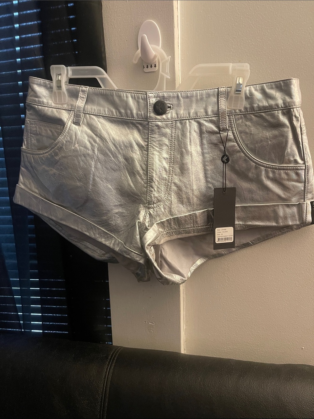 One Teaspoon Metallic Sheep Leather Silver High Waist Shorts Size 28 NWT Revolve
